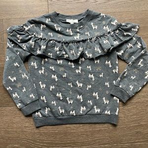 Jessica Simpson Kids Gray Sweatshirt with Llama Print and Ruffle Detail Size M